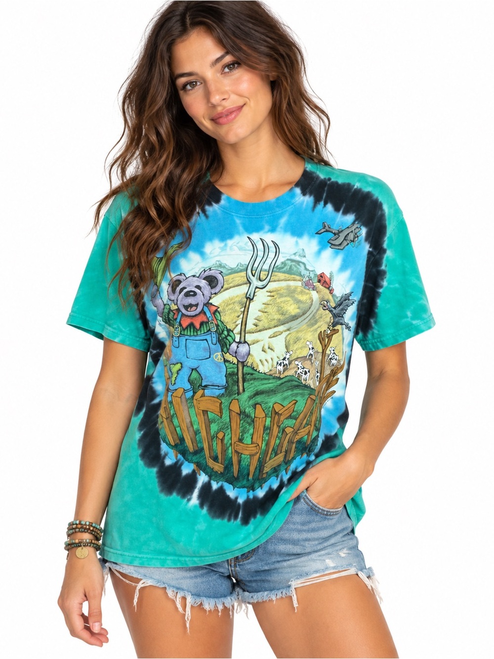 Grateful Dead Highgate Vermont Tie Dye T Shirt Dancing Bear Farm Liquid Blue